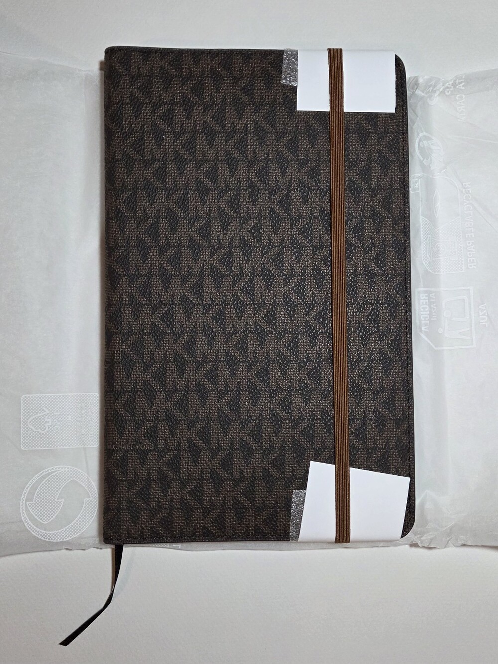 Michael Kors Classic Brown Leather-Patterned Journal with Elastic Closure
